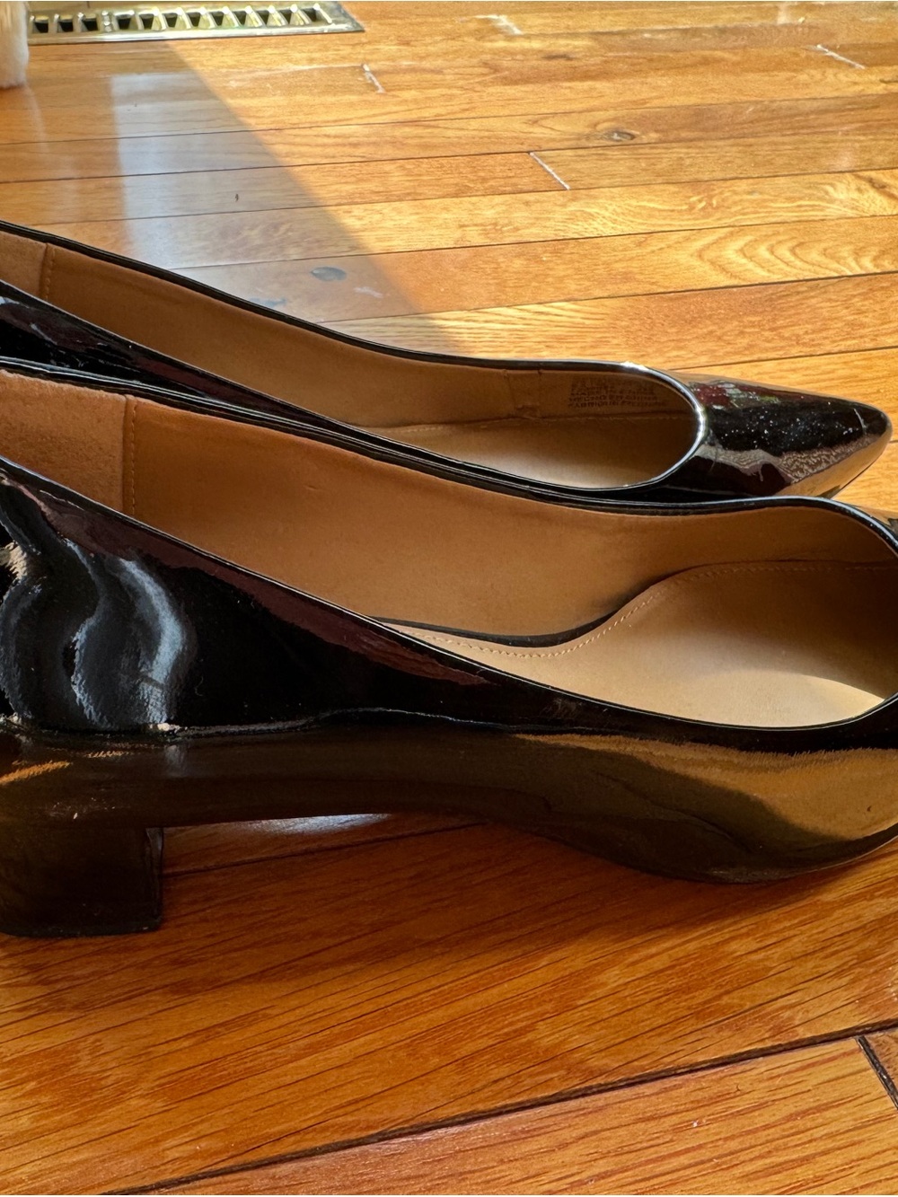 Calvin Klein Black Patent Low Block Heel Pumps